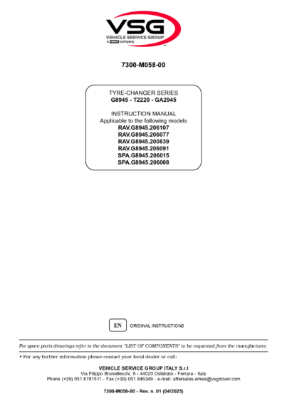 Tyre changer RAVG8945 SPAG8945 SP 7300 M058 00 VSG rev01  