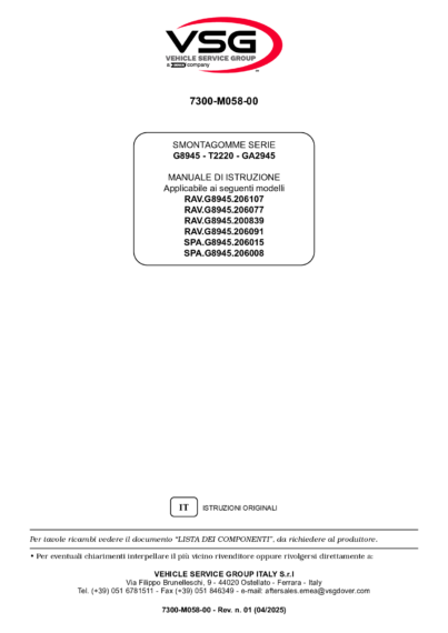 Tyre changer RAVG8945 SPAG8945 SP 7300 M058 00 VSG rev01  
