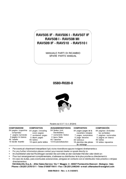 DOUBLE SCISSOR LIFTS RAV505 IF RAV506 I RAV507 IF RAV508 I MI RAV509 IF RAV510 I 0580 R020 REV6 IT EN SP 2007