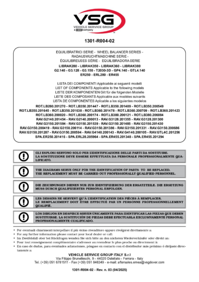 Wheel Balancers LIBRAK280 LIBRAK350 LIBRAK360 LIBRAK380 RAVG2140 RAVG3128 RAVG3150 RAVT2030 3D RAVGP4140 RAVGTL4140 SPAER250 SPAERL280 SPAER455 SP 1301 R004 02 VSG rev03 multi 