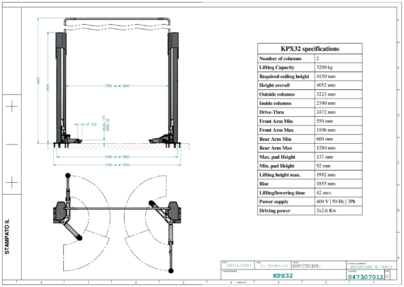 2 Post Lifts KPX32 TD 047307011 2021 