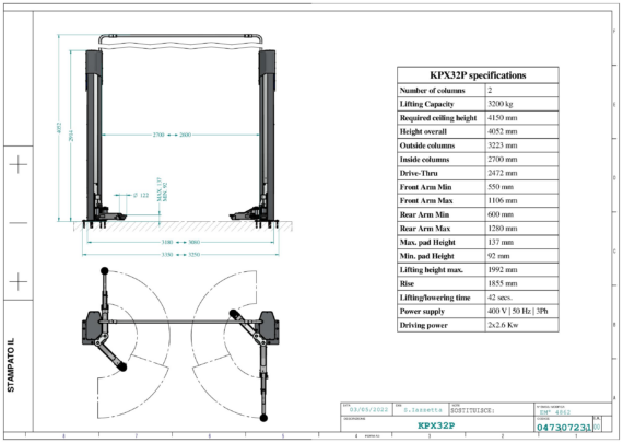 2 Post Lifts KPX32P TD 047307231 