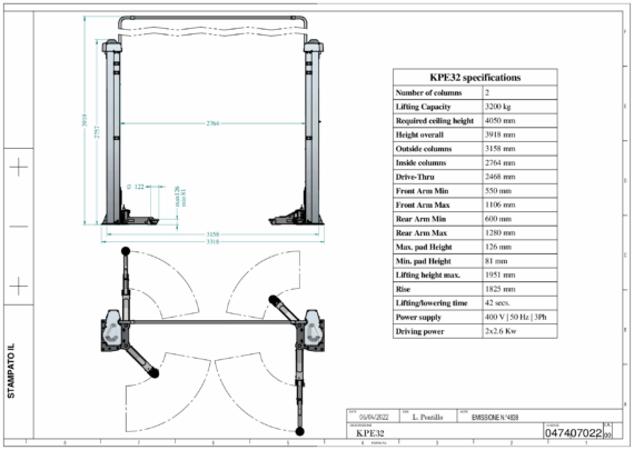 2 Post Lifts KPE32 TD 047407022