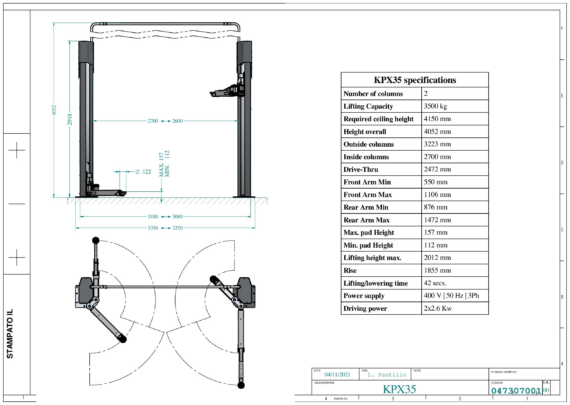 2 Post Lifts KPX35 TD 047307001 2021 