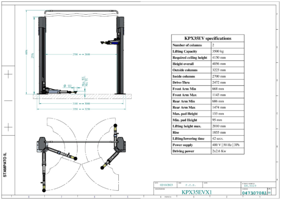 2 Post Lifts KPX35EV TD 047307081 2023 