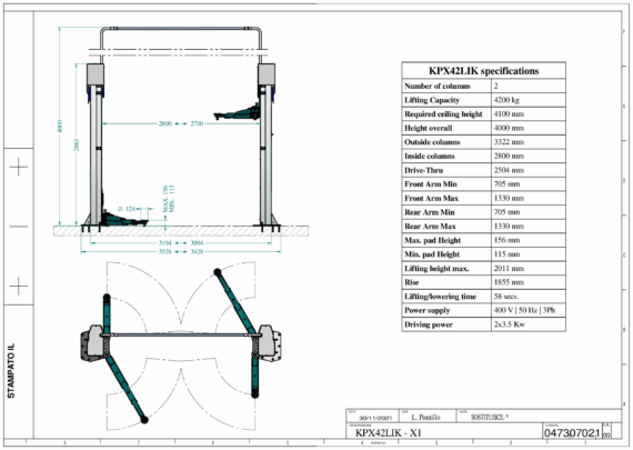 2 Post Lifts KPX42LIK TD 047307021 2021