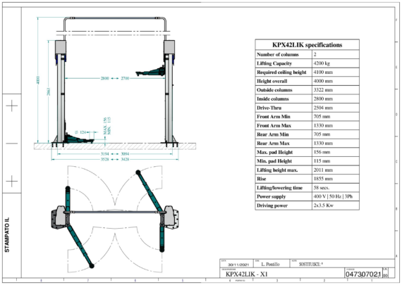 2 Post Lifts KPX42LIK TD 047307021 2021 