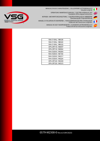 Double Scissor Lifts RAV518NL RAV535 VAVE IM 0579 M2300 0 VSG Rev00 multi 