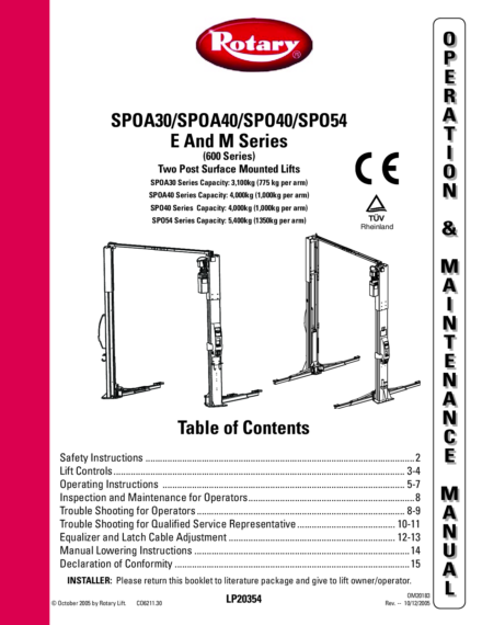 2 post lift spoa 30 40 spo 40 54 m e 600  om20183  2005  