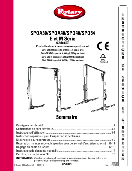 2 post lift spoa 30 40 spo 40 54 m e 600  om20183  2005  