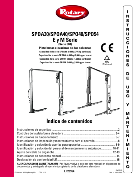 2 post lift spoa 30 40 spo 40 54 m e 600  om20183  2005  