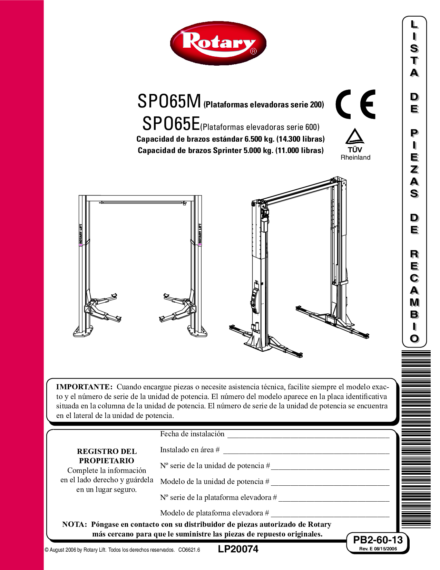 2 post lift spo 65 e  pb26013  