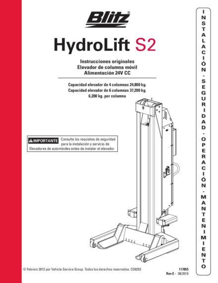 Mobile column lift hydrolift s2 6 2c2   117855   rev d