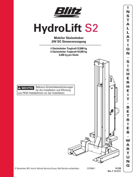 Mobile column lift hydrolift s2 8 2c2   117725   rev e