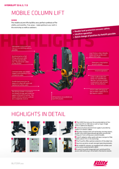 Mobile column lift hydrolift s3 6 2 7 5 wired  129106   