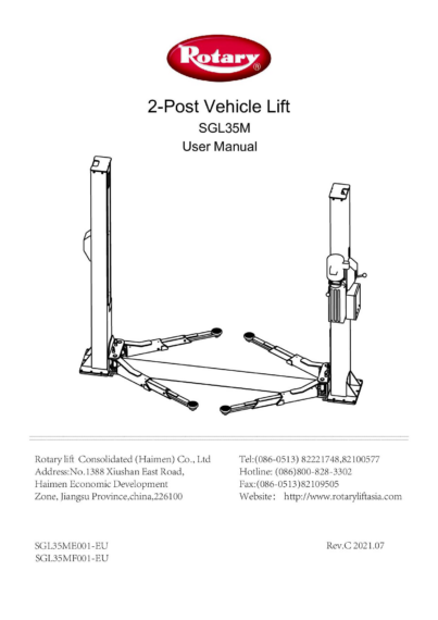 2 Post Lift SGL35M OM 