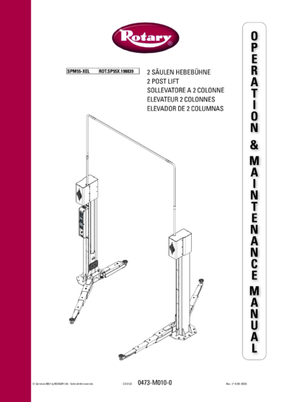 2 post lift SPM55 XEL IM 0473 M010 0 rev0 multi 