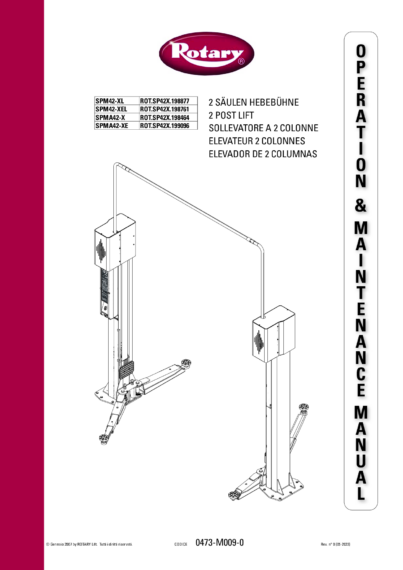 2 post lifts spm42 xl spm42 xel spma42 x spma42 xe im 0473 m009 0 rev0 multi 