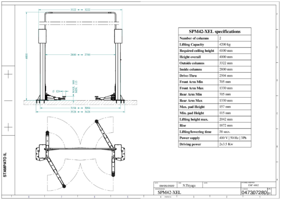 2 post lift SPM42 XEL TD 0473 0728 0 01  2022 