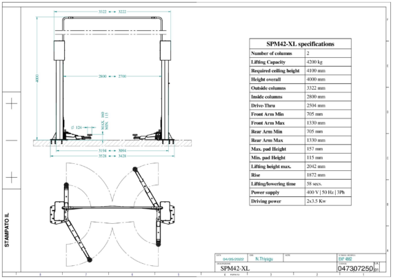 2 post lift SPM42 XL TD 0473 0725 0 01  2022 