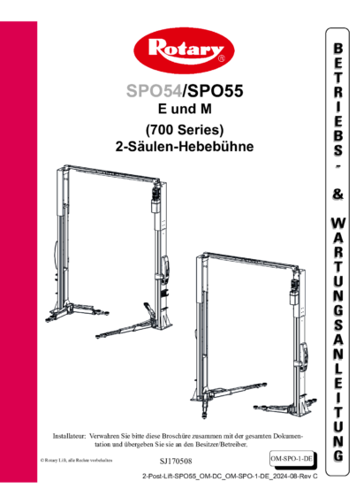 2 Post Lift SPO55 OM DC OM SPO 1 DE  Rev C