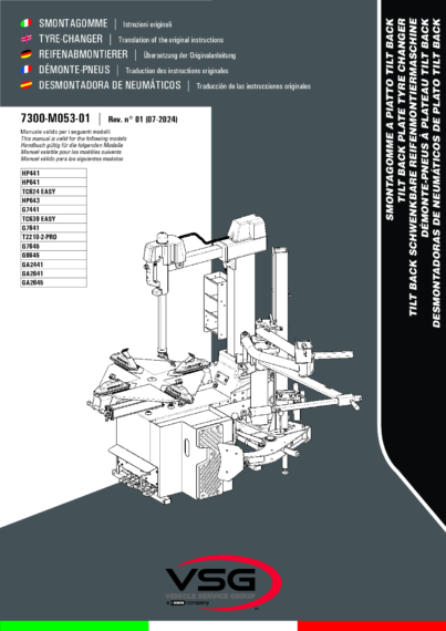 Tyre changer hp441 hp641 tc624 hp643 g7441 tc630 g7641 t2210 2 pro g7645 g8645 ga2441 ga2641 ga2645 im 7300 m053 01 vsg rev01 5l multi 