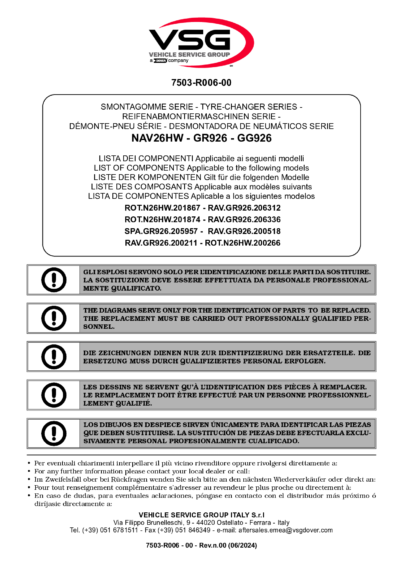 Tyre changer rotnv26 ravgr926 spagr926  7503 r006 00 vsg rev00 5l 