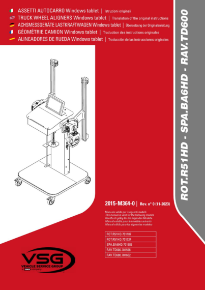Wheel Aligner ROTR51HD SPABA6HD RAVTD600 IM 2025 M364 00 VSG 00 rev00 multi 2023 