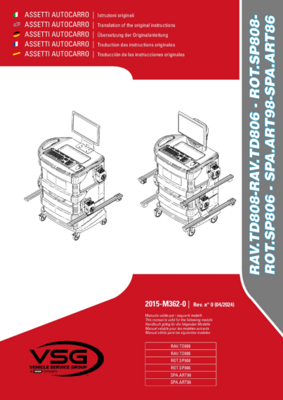 Wheel Aligner RAVTD808 RAVTD806 ROTSP808 ROTSP806 SPAART98 SPAART86 IM 2015 M362 00 VSG 00 rev00 multi 