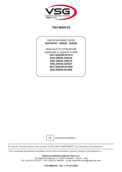 Tyre changer ROTN26HW–RAVGR926 SPAGR926 IM 7503 M006 00 VSG rev01  