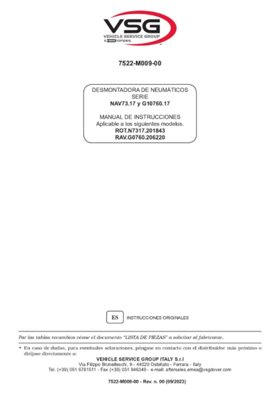 Tyre changer ROTNAV7317 RAVG1076017 IM 7522 M009 00 VSG rev00  