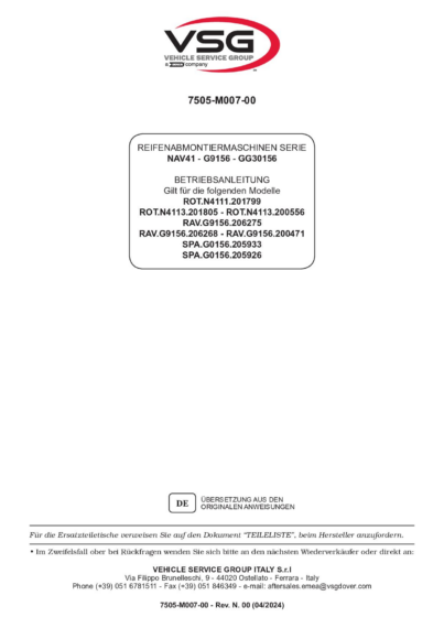 Tyre changer ROTN4111 N4113–RAVG9156 SPAG0156 IM 7505 M007 00 VSG rev00  