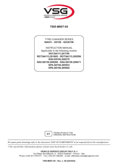Tyre changer ROTN4111 N4113–RAVG9156 SPAG0156 IM 7505 M007 00 VSG rev00  