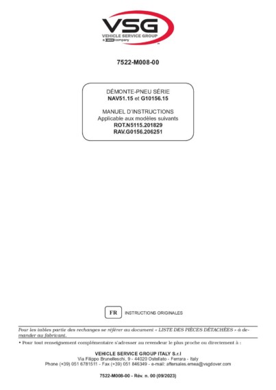 Tyre changer ROTN51–RAVG10156 IM 7522 M008 00 VSG rev00  