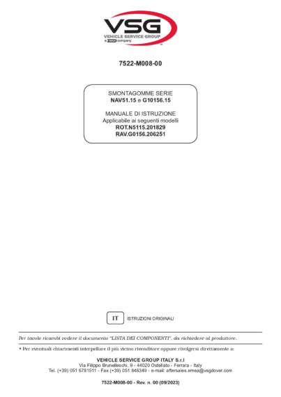 Tyre changer ROTN51–RAVG10156 IM 7522 M008 00 VSG rev00  