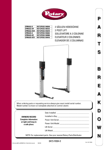 2 post lifts SPMA32 X SPMA32 XP SPMA32 XER SPMA35 X SPMA35 XE SPMA35 XEV SP 0473 R004 0 rev3 multi 