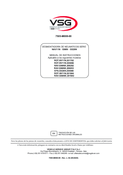 Tyre changer ROTNV11N–RAVG96NX SPAG526N IM 7505 M008 00 VSG rev02  
