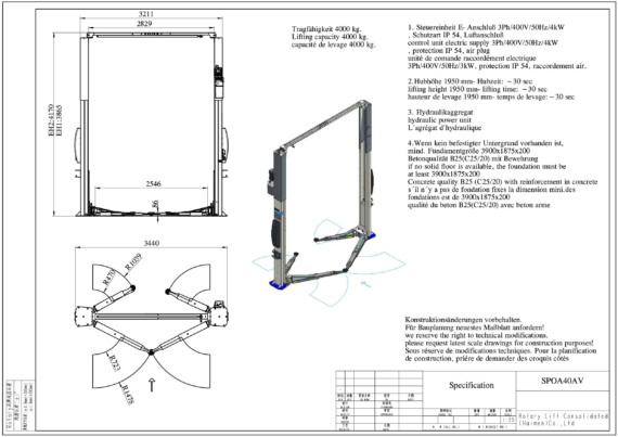 2 Post Lift SPOA40AV TD