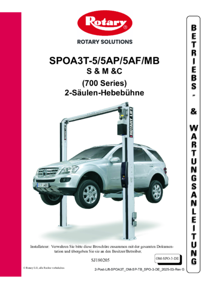 2 Post Lift SPOA3T OM SP TB SPO 3 DE  Rev G