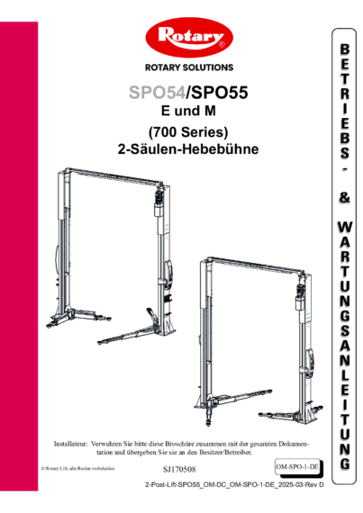2 Post Lift SPO55 OM DC OM SPO 1 DE  Rev D
