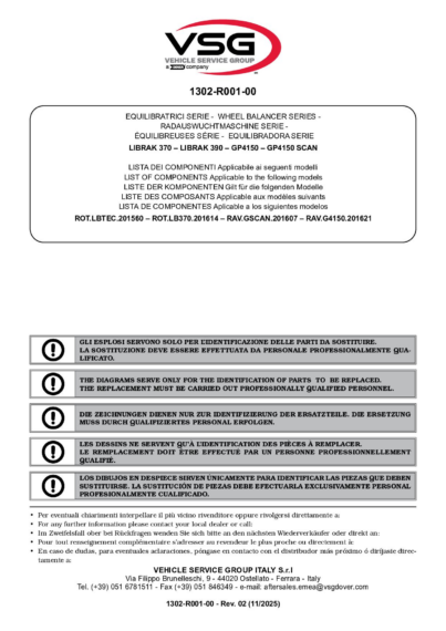 Wheel Balancers LIBRAK370 LIBRAK390 GP4150 GP4150SCAN SP 1302 R001 00 VSG rev02 multi 2025 